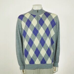 FootJoy FJ 1/4-Zip Pullover Golf Sweater Mens XL Gray 100% Wool Argyle Diamond